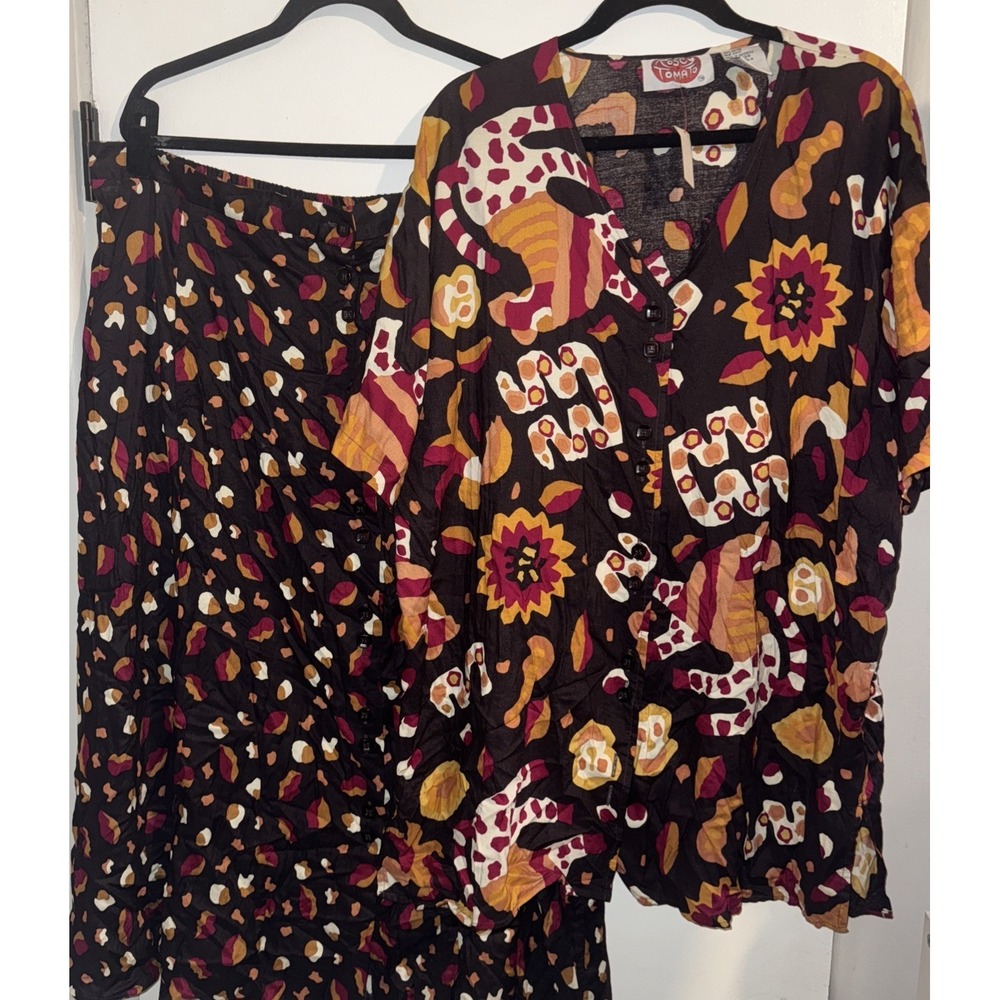 Vtg 90s Rosey Tomato Plus Sz 2x  Leopard Print Skirt Set NWT